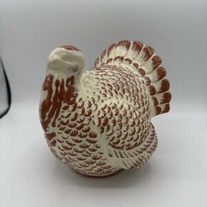 Vintage Thanksgiving Glazed Terra Cotta Clay Turkey Figurine Decor 7"